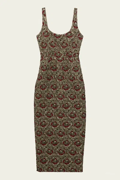Simkhai Ravenna Gilded Jacquard Midi Dress In Ruby Multi