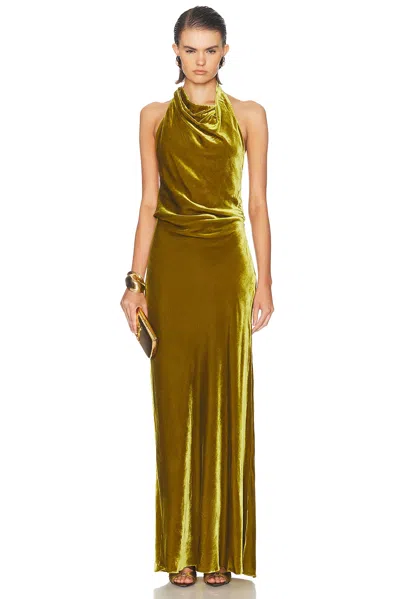 Simkhai Reannon Draped Open-back Velvet Gown In Gold
