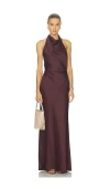 Simkhai Reannon Halterneck Satin Gown In Brown