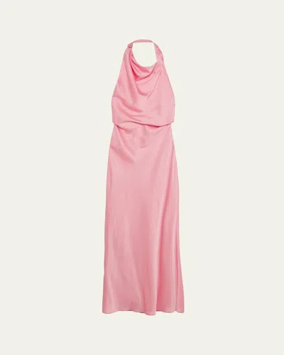 SIMKHAI REANNON DRAPED SATIN HALTER GOWN