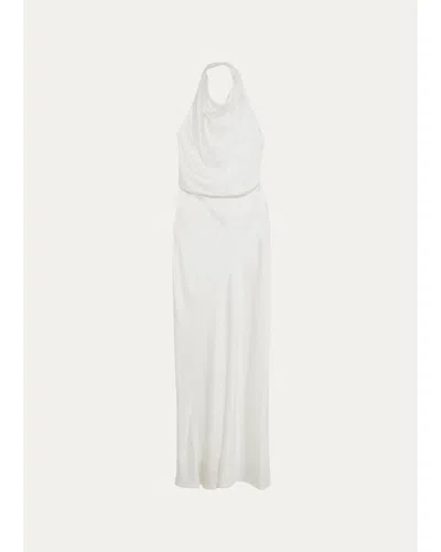 Simkhai Reannon Draped Satin Halter Gown In White