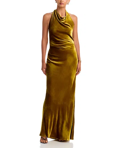 Simkhai Reannon Velvet Draped Halter Gown In Gold