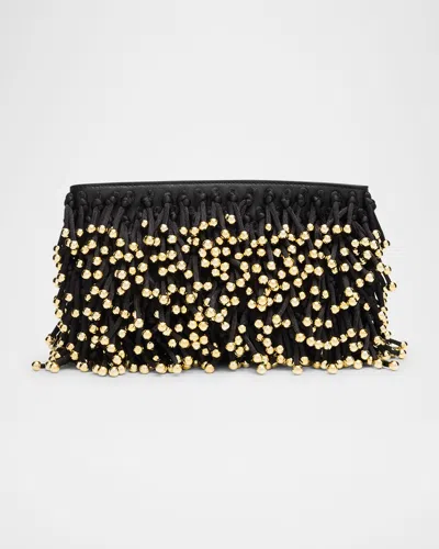 Simkhai Reese Beaded Fringe Clutch Bag In Black