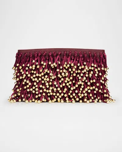 Simkhai Reese Beaded Fringe Clutch Bag In Red