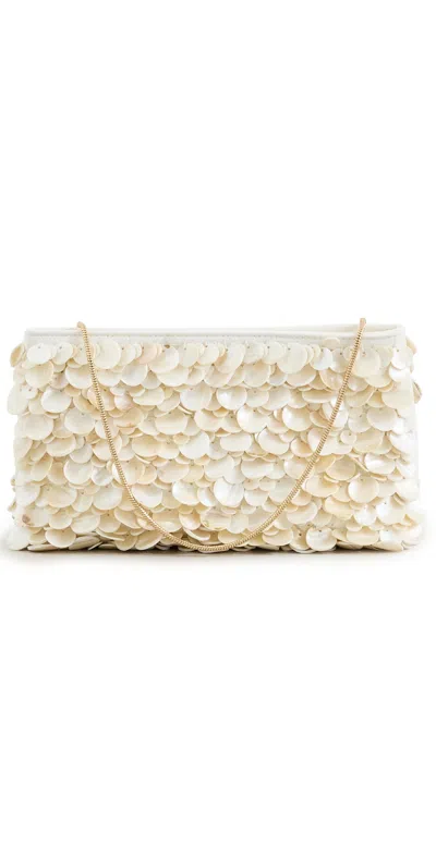 Simkhai Reese Natural Shell Beaded Clutch Ivory In White
