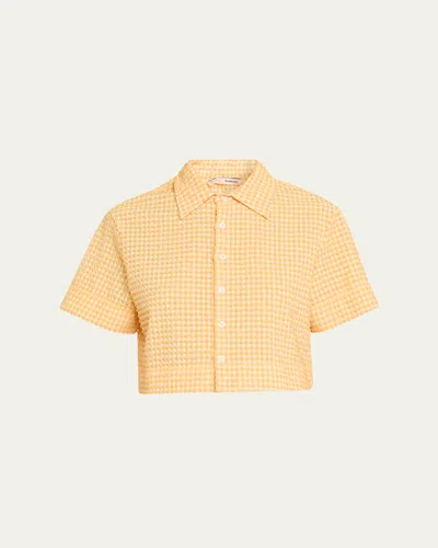 Simkhai Reeves Textured Gingham Camp Shirt In Yellow