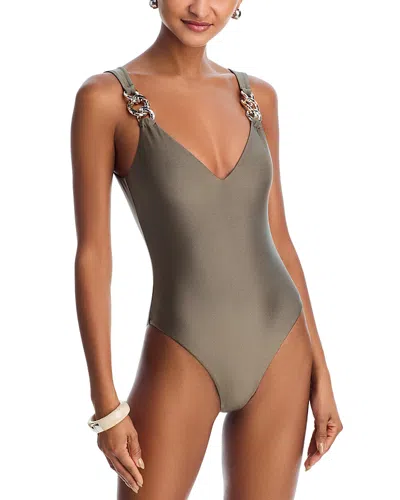 Simkhai Regan V Neck One Piece Swimsuit In Green