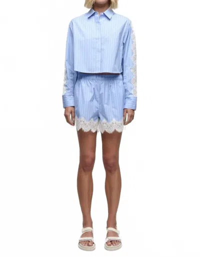 Simkhai Renata Cropped Button Down Shirt In Oxford Blue Stripe
