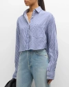 SIMKHAI RENATA CROPPED COTTON STRIPE BUTTON-FRONT SHIRT