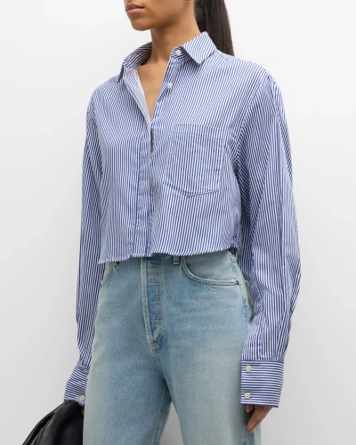 Simkhai Renata Cropped Cotton Stripe Button-front Shirt In Midnight Stripe