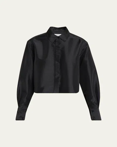 Simkhai Renata Cropped Satin Blouse In Black