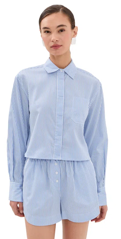 SIMKHAI RENATA CROPPED SHIRT BLUE HYDRANGEA STRIPE