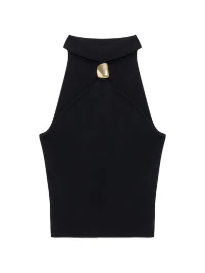 Simkhai Renlen Ribbed-knit Halter Top In Black