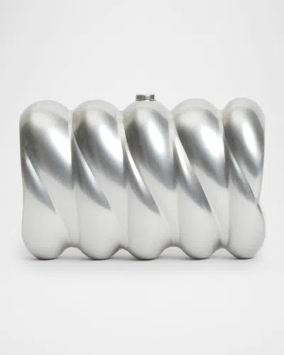 Simkhai Reya Sculpted Aluminum Clutch In Silver