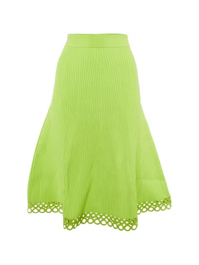Pre-owned Simkhai Ribbed A-line Midi Skirt In Green