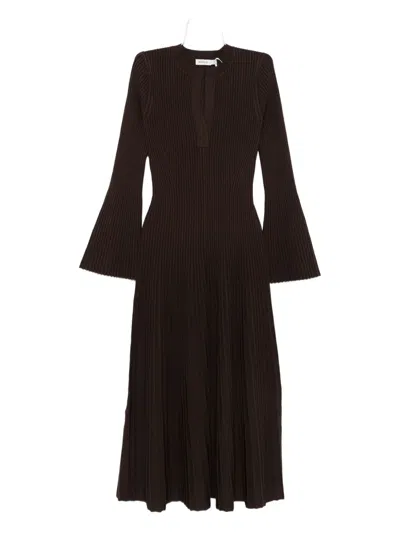 Simkhai Ribbed Bell-sleeve Dress In Burgundy