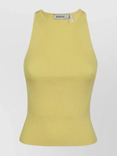 Simkhai Ribbed Sleeveless High Neck Fitted Tank In Yellow
