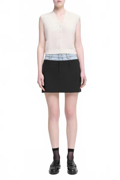 SIMKHAI RILEE DOUBLE WAISTBAND COMBO MINI SKIRT IN MIDNIGHT PINSTRIPE MULTI