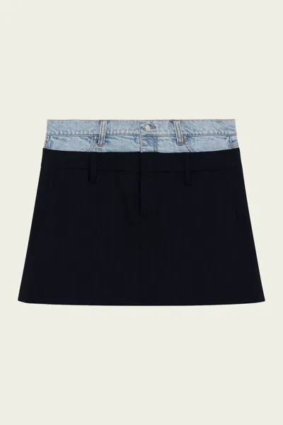 Simkhai Rilee Double Waistband Mini Skirt In Midnight Pinstripe Multi In Blue