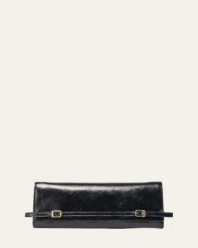 Simkhai River Leather East-west Moto Clutch Bag In Black