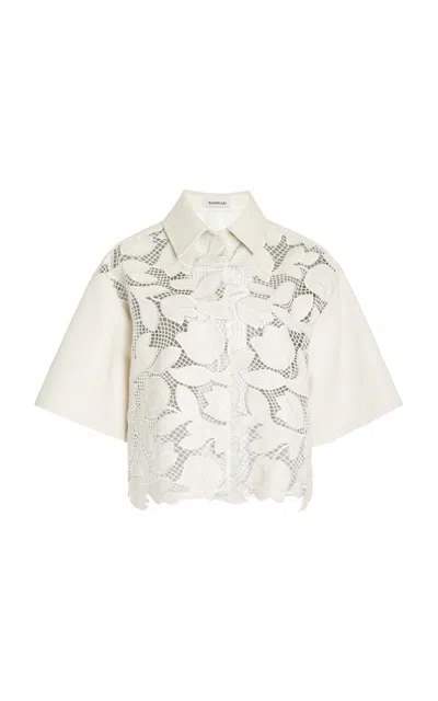 Simkhai Robinson Embroidered Vegan Leather Shirt In Off-white