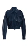 Simkhai Roland Leather Cropped Jacket In Blue