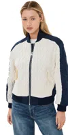 Simkhai Womens Rollins Cable-knit Combo Shell Bomber Jacket Ivory Multi In Ivory Multi