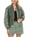 Simkhai Rollins Quilted Shell And Cable Knit Bomber Jacket In Green