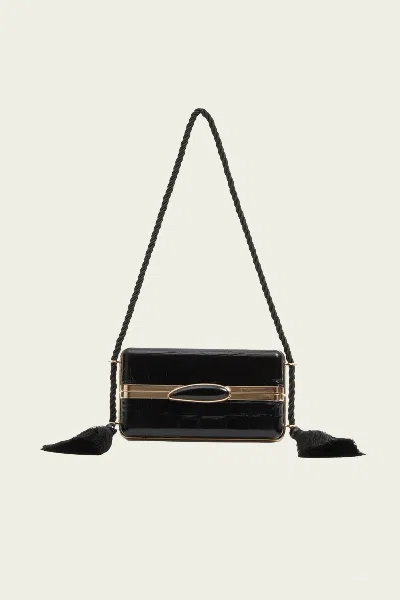 Simkhai Roma Croc-embossed Leather Shoulder Bag In Black Gold