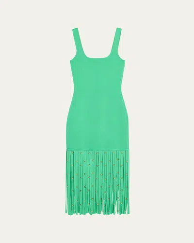 Simkhai Romelia Fringe Knit Midi Dress In Green