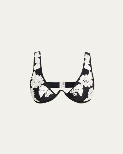 Simkhai Rosie Floral Underwire Bikini Top In Black