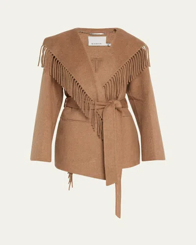 SIMKHAI ROWEN FRINGE BELTED WOOL-BLEND JACKET