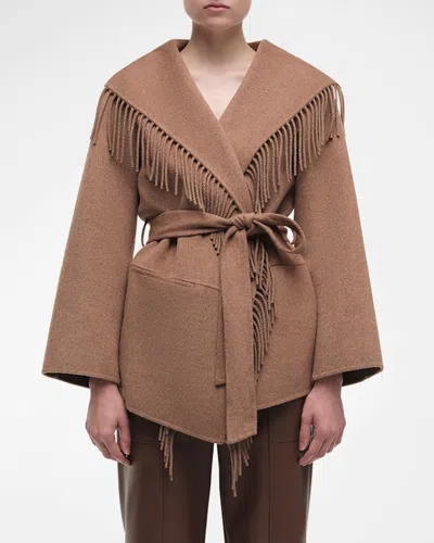 SIMKHAI ROWEN FRINGE BELTED WOOL-BLEND JACKET