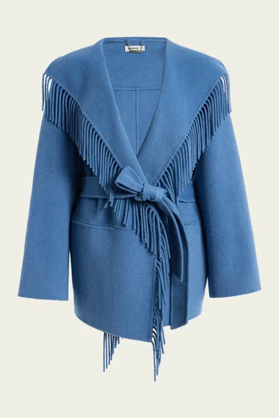 Simkhai Rowen Fringe Jacket In Dusty Blue