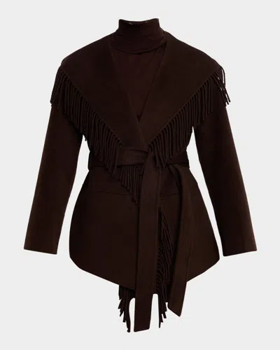 Simkhai Rowen Fringe Wool Jacket In Brown