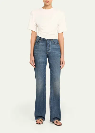 Simkhai Rowley Gathered Short Sleeve T Shirt In Ivory In Blue