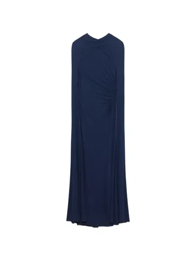 Simkhai Demi Ruched Jersey Cape Gown In Blue