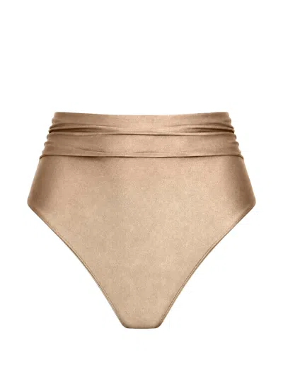 Simkhai Ruched High-waist Bikini Bottoms In Brown