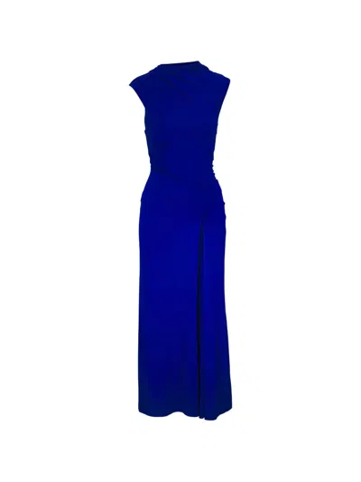 Simkhai Ruched Side-slit Dress In Blue