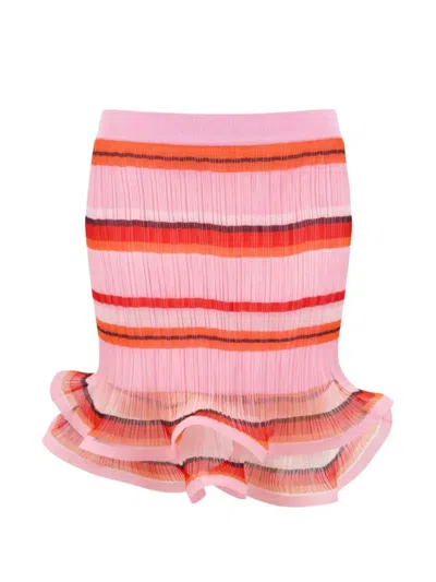Simkhai Ruffled Striped Mini Skirt In Pink