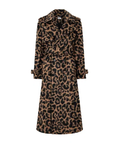 Simkhai Rumi Leopard-print Brushed Wool-blend Trench Coat In Brown