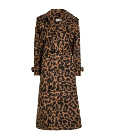Simkhai Rumi Leopard-print Brushed Wool-blend Trench Coat In Black