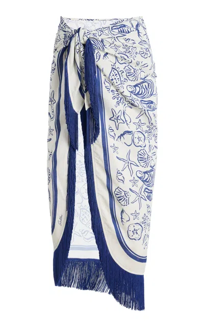 Simkhai Russo Fringed Pareo Linen-blend Maxi Skirt In Blue