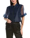Simkhai Ryett Sheer Shortsleeve Crop Top In Midnight