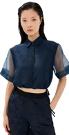 Simkhai Ryett Sheer Shortsleeve Crop Top In Midnight In Midnight