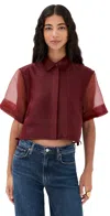 Simkhai Ryett Short Sleeve Crop Shirt Oxblood In Brown