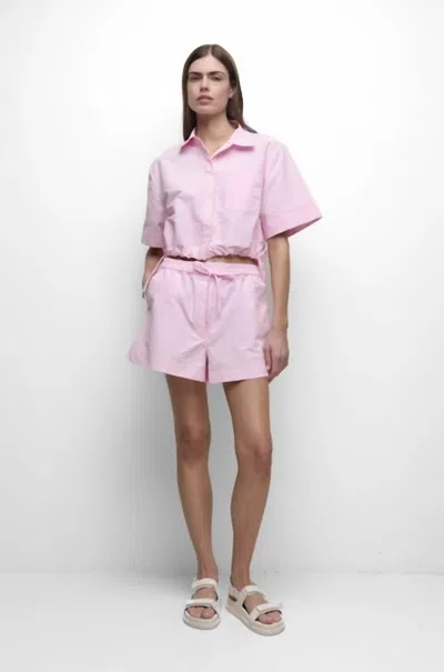 Simkhai Ryett Short Sleeve Cropped Shirt In Daisy In Pink