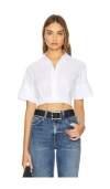 Simkhai Sabrina Cropped Cotton Button-front Shirt In 화이트