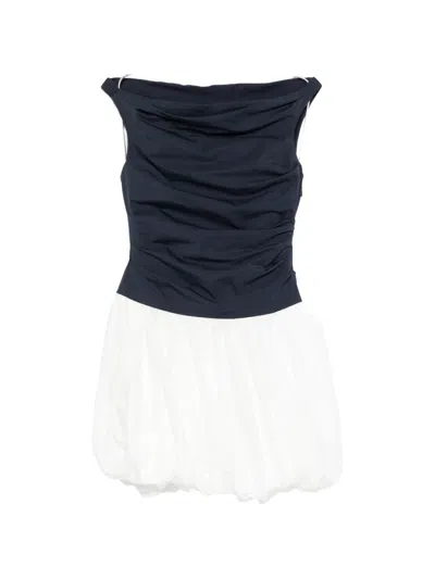 Simkhai Multicolor Salina Mini Dress With Boat Neckline And Bubble Skirt In Cotton Blend Woman In Blue