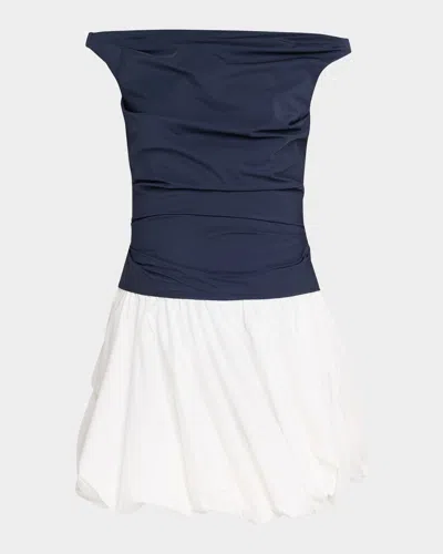 Simkhai Multicolor Salina Mini Dress With Boat Neckline And Bubble Skirt In Cotton Blend Woman In Blue